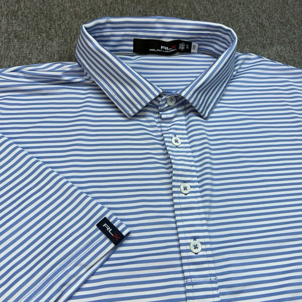 RLX‎ Ralph Lauren Performance Polo Mens XL Blue Striped Wicking